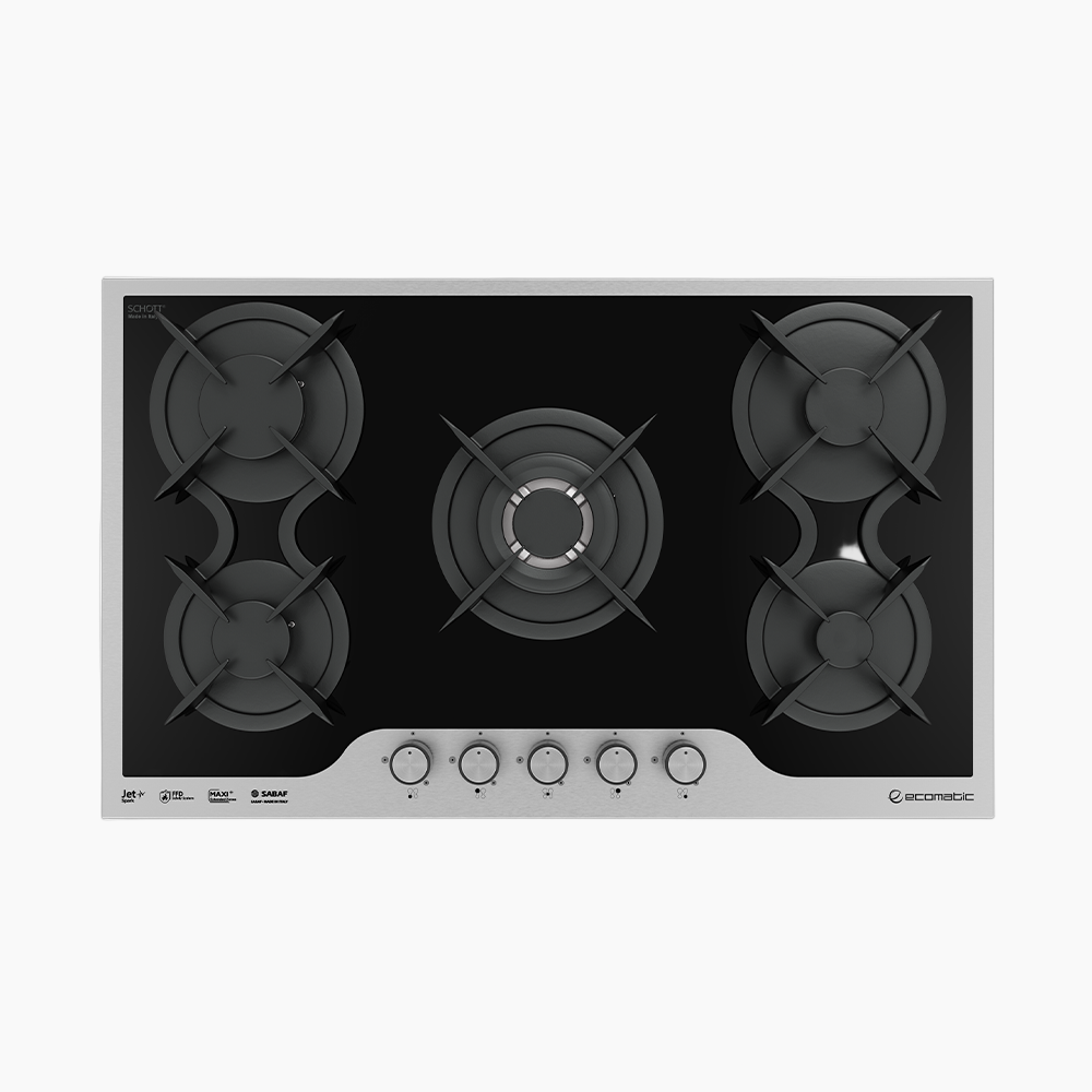 مسطح بلت إن غاز 90 سم كريستال أسود – إيكوماتك | 5 شعلات INFINITY - S917IDC