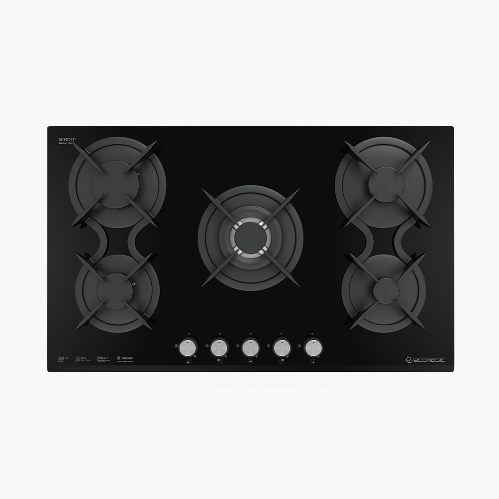 مسطح بلت إن غاز 90 سم كريستال أسود – إيكوماتك | 5 شعلات INFINITY - S917DC