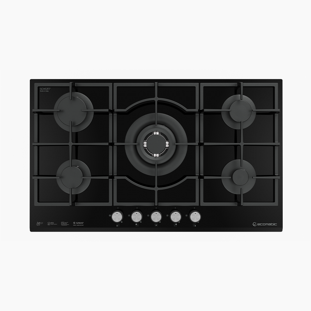مسطح بلت إن غاز 90 سم كريستال أسود – إيكوماتك | 5 شعلات EDGE - S927QC