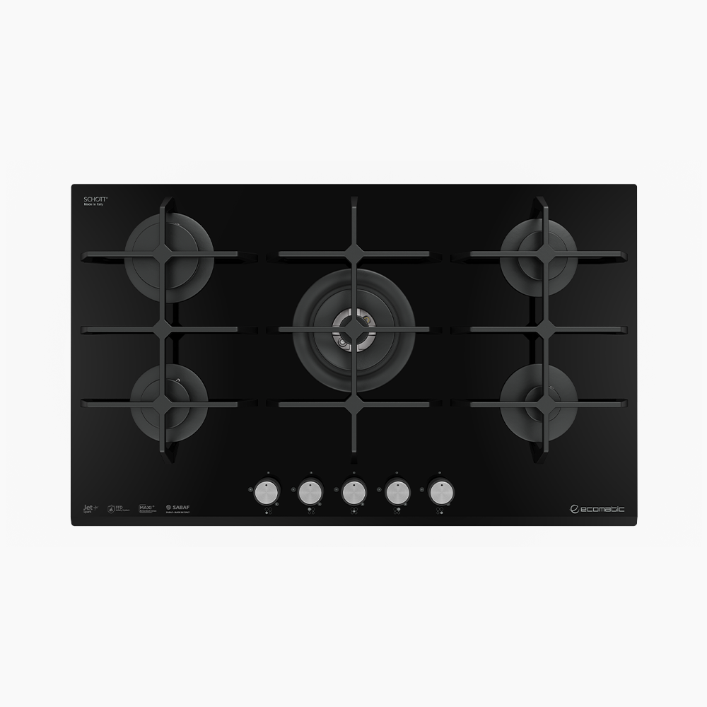 مسطح بلت إن غاز 90 سم كريستال أسود – إيكوماتك | 5 شعلات SPIDER - S957C