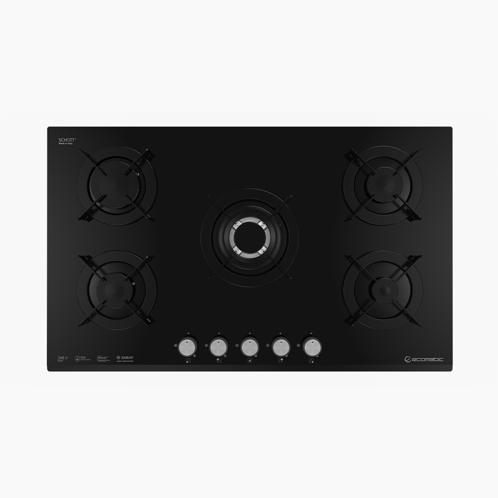 مسطح بلت إن غاز 90 سم كريستال أسود – إيكوماتك | 5 شعلات - S947CMC