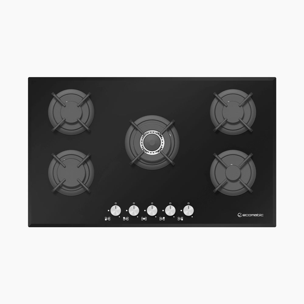 مسطح بلت إن غاز 90 سم كريستال أسود – إيكوماتك | 5 شعلات RONDA - S907RC