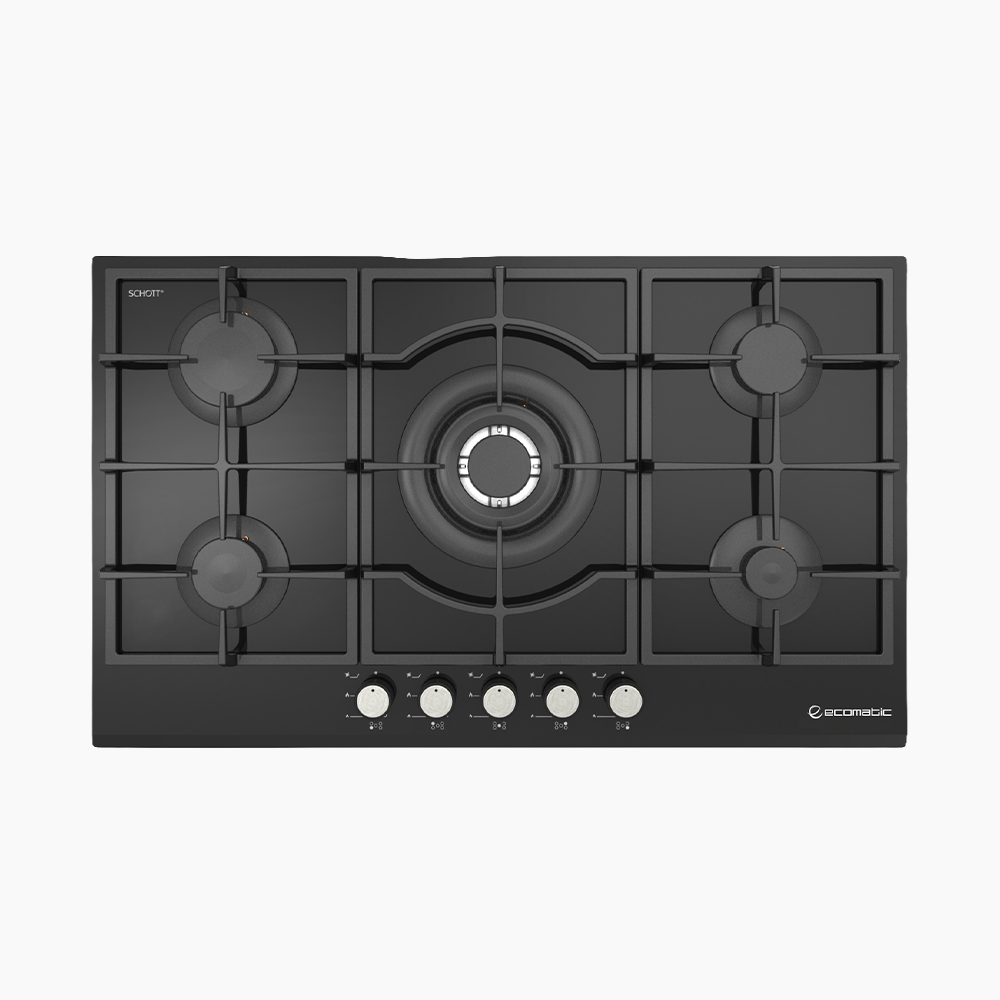 مسطح بلت إن غاز 90 سم كريستال أسود – إيكوماتك | 5 شعلات - S927QX