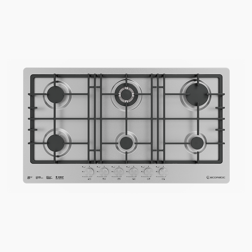 مسطح بلت إن غاز 92 سم ستانلس ستيل | 6 شعلات XL - S943XL6C