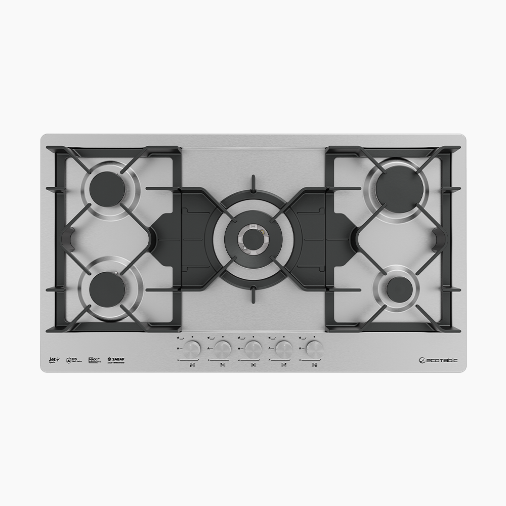 مسطح بلت إن غاز 92 سم ستانلس ستيل | 5 شعلات XL - S9103XLPRO