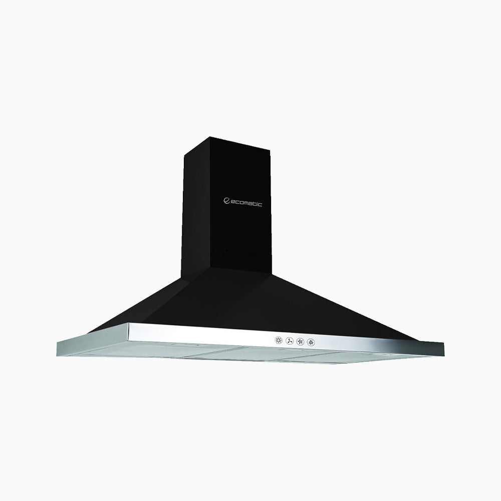 Ecomatic 90 cm Pyramid Black Cooker Hood with Stainless Steel Frame -T